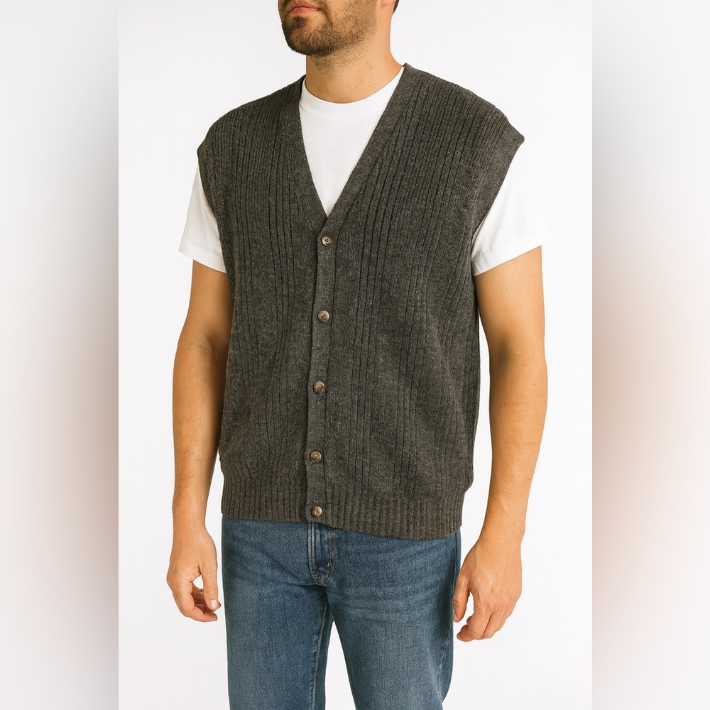 Claybrooke Wool Blend Dark Gray Sweater Vest Men’s Size XL Button Up Gra…